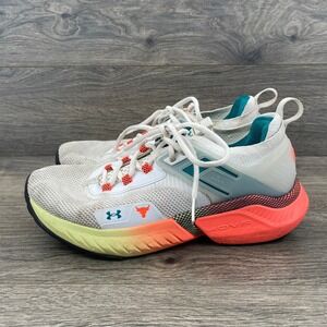 Under Armour Project Rock 5 Training Shoes Womens 9.5 White Orange 3025436